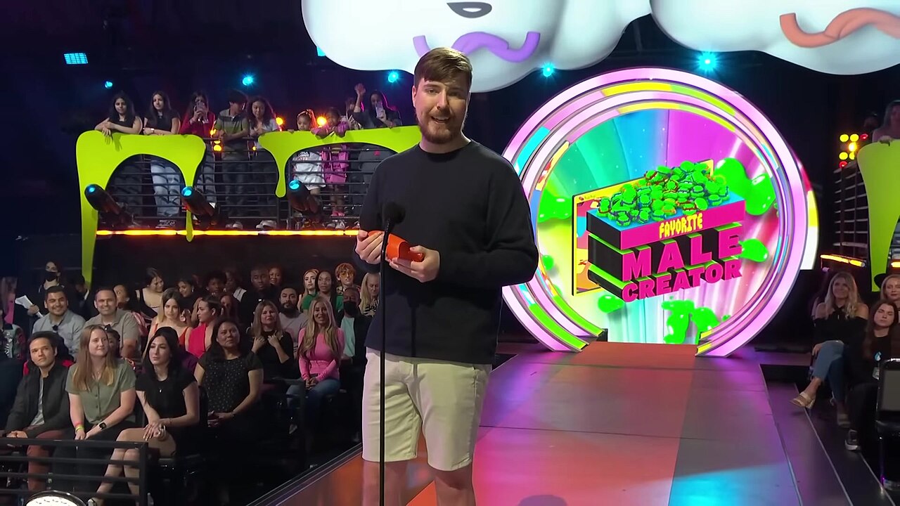 MrBeast on stage at Kids' Choice Awards 2022